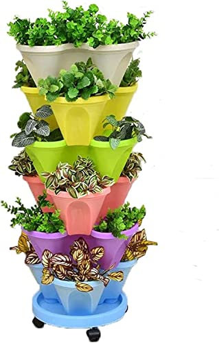 JYSSH Vertikaler Stapelbarer Blumenturm, Gestapelte Pflanzgefäße Im Freien, Mehrschichtige Stand Garden Smart Pflanzgefäße für Erdbeergemüse Kräuter,Color-Threepetals