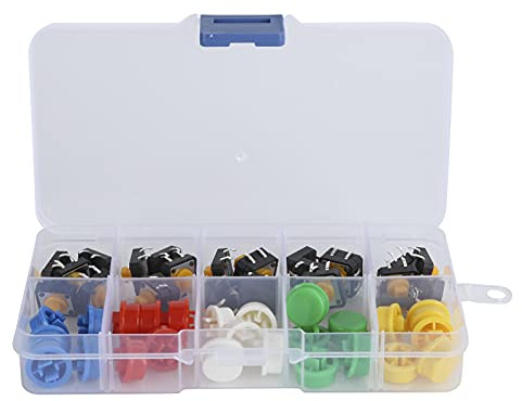 fasient1 Interruptor de botón táctil táctil de 25 Piezas, microinterruptor de 12 x 12 x 7,3 mm con Tapa Redonda, 5 Colores, Kit de Surtido de Teclas táctiles momentáneas, Proyecto de Bricolaje