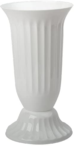 Außen Vase für Garten oder Grab in runder Form, Kunststoff mit abnehmbarem Standfuß, Verwendung im Innen- und Außenbereich Weiß 29cm