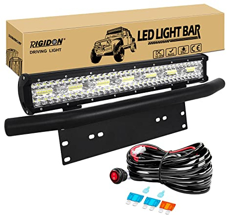 RIGIDON 8D 20 tum 50 cm 420W LED-ljusstång med 12V ledningsnät och registreringsskylthållare, utomhus terrängbelysning för bil SUV ATV lastbil 4x4 fordon, 6000K vita LED-dimljus