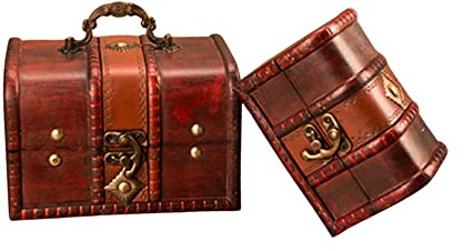 Gotetiso 2er Set Große + Truhe Holz Klein Schatztruhe Schatzkiste Piratenkiste Holzbox mit Deckel Geschenk Box Verschließbar Holztruhe im Vintage für Hochzeit und Geburtstag