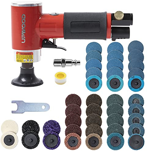 UPWOOD Mini Druckluft Rotationsschleifer Set 50mm, Pneumatisches Mini Druckluftschleifer Set, rechtwinklige Oberflächenvorbereitungswerkzeug mit 41 Rollverriegelungsscheiben