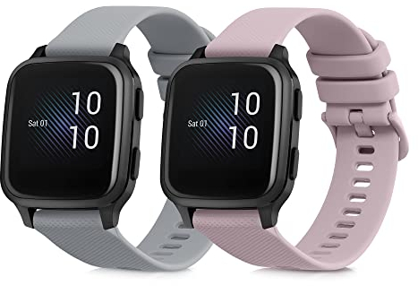 kwmobile Straps Compatible with Garmin Venu Sq Music/Sq Straps - 2x Replacement Silicone Watch Bands - Smartwatch or Fitness Tracker - Grey/Dusty Pink