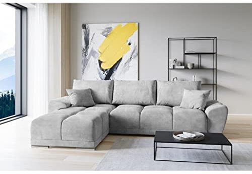ML Furniture Velvet Ecksofa in L-Form – Sofa – Couch mit Stauraum und Kissen - Ausziehbares Schlafsofa – Sofa mit Schlaffunktion - Schlafsofa mit Bettkasten – Gästebett – 289 x 189 cm