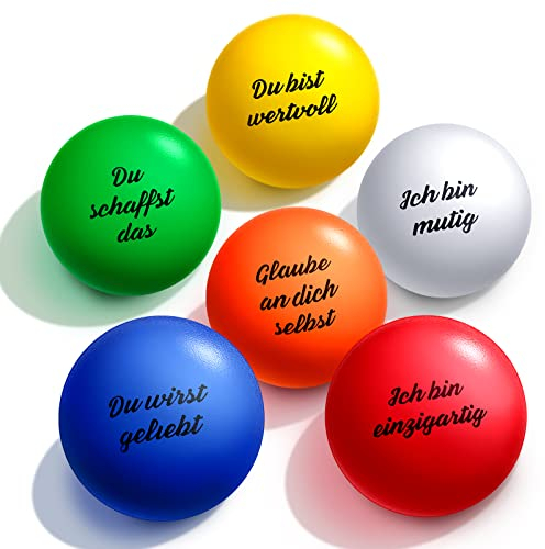 6 Stück Stressball Erwachsene mit Inspirierenden Worten 6,3 cm Motivierend Antistressball Motivation Knautschball Stressabbau Wutball für Adventskalender Mitgebsel Geschenk, 6 Farben