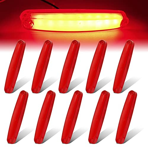 Biqiure 10PCS Side Marker Lights Red,12-24V 9 LED Side Marker Indicator Lights Side Front Rear Tail Clearance Lamp Marker Light Trailer Lights Fit for Trailer Truck Boat Deck RV Camper