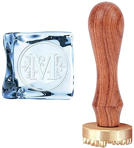 CRASPIRE Stampo per Ghiaccio Iniziale M Timbro per Cubo di Ghiaccio Timbro per Marchio del Ghiaccio Vintage con Testa in Ottone Rimovibile e Manico in Legno Timbro per Cubetti di Ghiaccio Cocktail