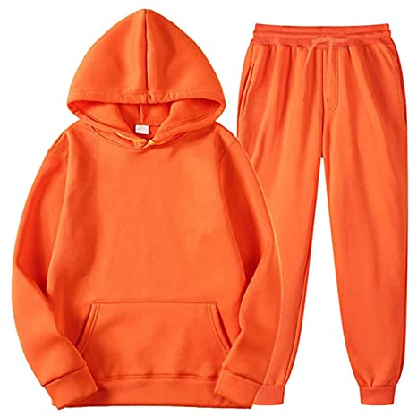 BIISDOST Women's Tracksuits Set Long Sleeve Tracksuit Unisex Hoodie + Jogging Bottoms 2-Piece Set Sweatshirt & Jogging Bottoms Sports Suit Leisure Suit Hoodie Jogger Tracksuit Set, orange, S