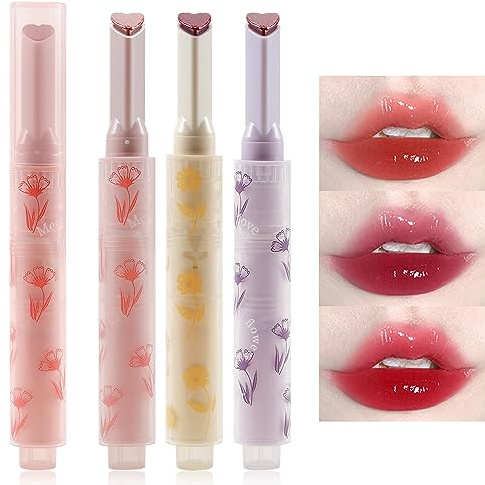 Erinde Pintalabios de gelatina de 3 colores, bálsamo de esmalte de uñas, forma de corazón, brillo de labios, hidratación de larga duración, alta pigmentación, maquillaje de labios plumping 04# 05# 06#