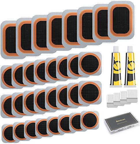 Dexnoca Bike Tire Repair Kit - Bycicle Inner Tube Puncture Patch Kits with 32PCS Vulcanizing Patches,Metal Rasp, for Motorcycle BMX Cycling MTB Road Mountain Bicycle Z2