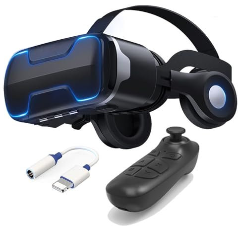 Occhiali VR 3D Visore Realtà Virtuale con Cuffie e Controller, Occhiali Virtuali 3d per Giochi e Film, VR Headset Compatibile con Tutti Gli Smartphone da 4.7-6.5 Pollici, Regali di Natale Particolari