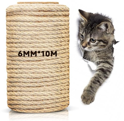 Gndigufa Corda in sisal per tiragraffi, corda in sisal naturale 6mm x 10M, corda per tiragraffi per la riparazione del tiragraffi, accessori per gatti in corda di sisal naturale