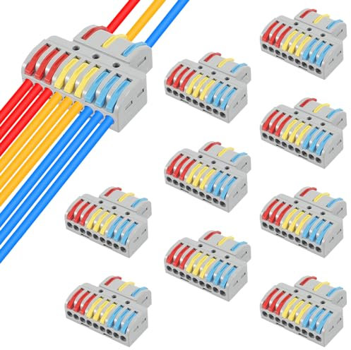 AITRIP 10 PCS Compact Wire Connectors, Lever Nut Electrical Wire Connectors, Compact Splicing Connectors, 3 in 9 Out Electrical Conductor Connectors Blocks