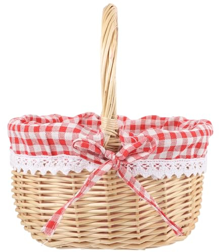 DEARMAMY Kleiner Geflochtener Weidenkorb Natürlicher Weidenkorb Mit Griffen Und Futter Eierkorb Picknickkorb Osterkorb Für Ostern Picknicks Heimdekoration