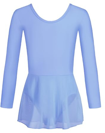 HIPPOSEUS Tjej Ballettklänning Kortärmad/Lång Tutu Leotard Dance-Bodysuit med tyllkjol, 7024-blå, 11-12anni(altezza 150-160cm)