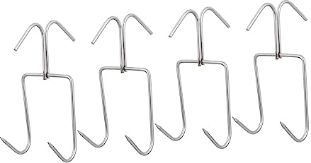 LABRIMP 4pcs Home Double Row Hooks Stainless Steel BBQ Hooks Heavy Duty for Meat Hanging Smoking