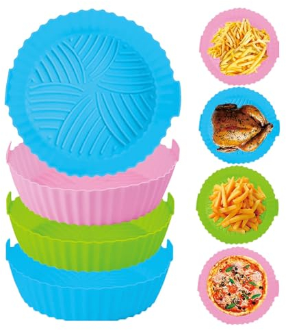 DOEOMK 4 Pezzi Accessori Friggitrice ad Aria, Silicone Teglia per Friggitrice ad Aria, Rotonde Riutilizzabile Teglie per Friggitrice ad Aria per Airfryer, Microonde, Forno