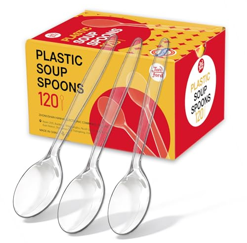Plastic Soup Spoons, Heavy Duty Disposable Cutlery, Deepened Spoon Bowl for Hot Food, 120 Count
