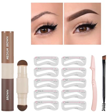 Funnaura Eyebrow Stencil Kit, Stamp Shaping Shaper, Waterproof Smudge Proof Multifunction Long Lasting Black and Dark Brown