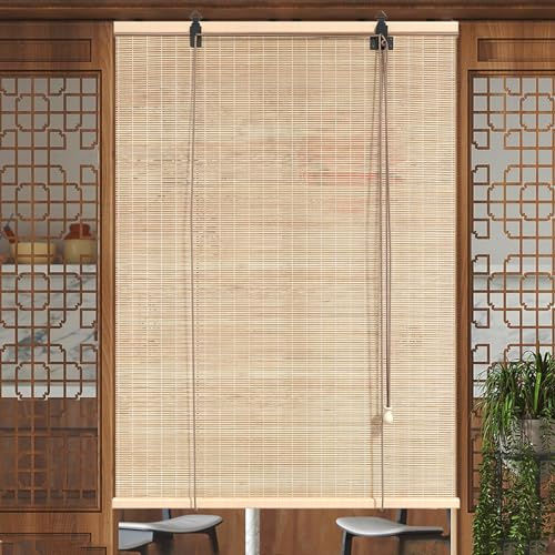 SANJIAOJIA Bambus Rollo Ohne Bohren,Innen/außen Bambusrollo Retro Raffrollos Jalousien Seitenzugrollo Für Fenster/Türen,Sonnenschutz Sichtschutz,Anpassbar Farbe,Breite x Höhe (40cm x 200cm)