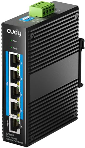 Cudy Switch di Rete Industriale PoE 5 Porte Gigabit, 802.3 at/af PoE, Switch da Rack DIN IP40, Protezione da Inversione di Polarità, Prevenzione Tempeste Broadcast, IG1005P