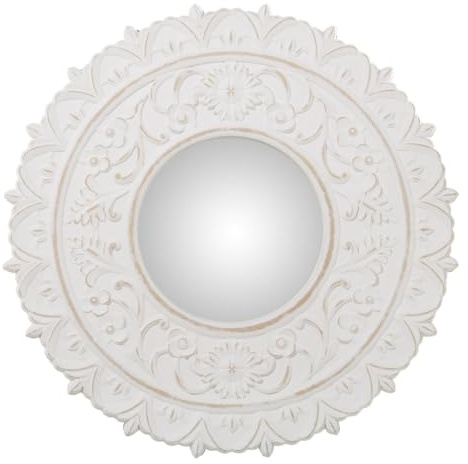 Alexandra House Living Espejo de Pared Blanco Madera Desgastado 4 x 57 x 58 cm Redondo