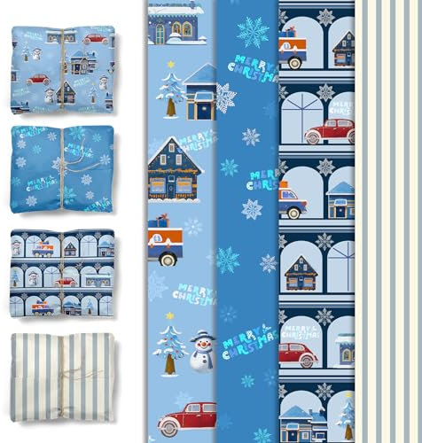 NICROLANDEE 24 Blatt Weihnachts Geschenkpapier, 50 x 38 CM Blau Weiß Schneeflocken Seidenpapier Geschenkpapier für Weihnachten Neujahr Silvesterdeko Winter Geburtstag Hochzeit Geschenke Dekorationen