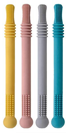 Beißröhrchen Baby,Beißring Baby, 4 Stück Silikon Baby Zubehör, BPA-frei beissröhrchen Baby, Kleinkinder Weiches Zahn Spielzeug Sicher Kauen Molaren Sensorisch Spielzeug