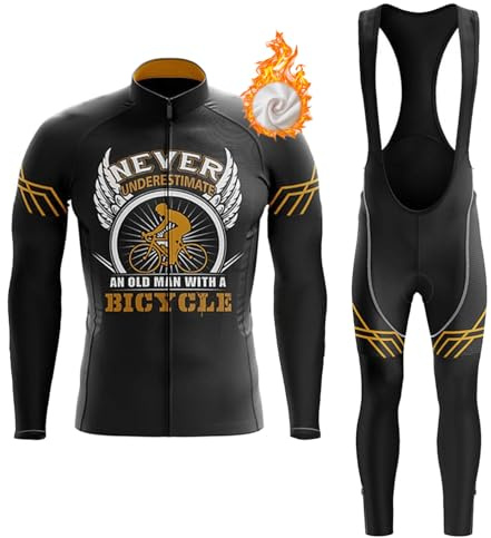 Maillot Ciclismo Hombre Invierno Conjunto Ciclista Ropa Bici MTB Polar Térmico,Traje Bicicleta Chaquetas Manga Larga y Culotte Tirantes con 19D Gel Acolchado,Completa de Jerseys Ciclo BTT(C11,L)