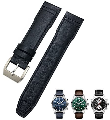 GSZCCZS 20 mm 21 mm Rindsleder-Armband, geeignet für IWC-Fliegeruhren, Portugieser-Armbänder, Mark 18, weiches blaues Armband