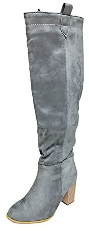 Dam Overknee stövlar mocka – höga stövlar med blockklack eleganta slip-stövlar spetsiga långa stövlar stretchstövlar pumps biker knähöga stövlar vintage västerländska stövlar, GRÅ, 37