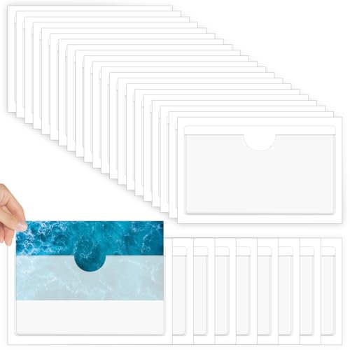 BEASAFY 100 Stück Etikettenhalter Selbstklebend 10 x 6cm, Visitenkartentaschen Selbstklebend Visitenkartenhüllen, Beschriftungsfenster für Büro Zuhause Schule Organisieren Sortieren