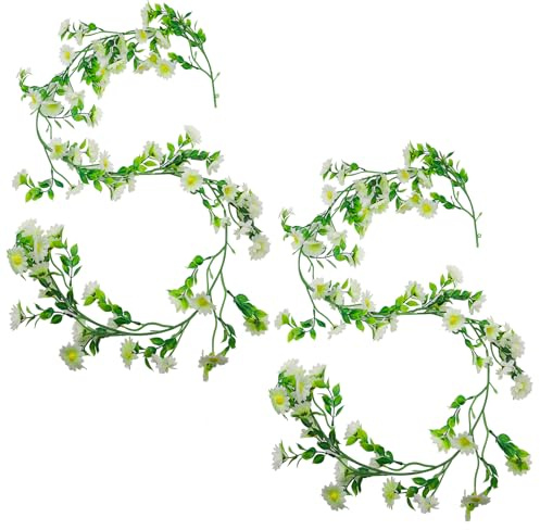 2 Stück 2.1Meter Blumengirlande Deko,Künstliche Blumen Gänseblümchen,Blumenranke künstlich,Gefälschte Blumen Girlande,Frühling Aesthetic Girlande für Hochzeit Wand Party Garten Deko (Weiß)