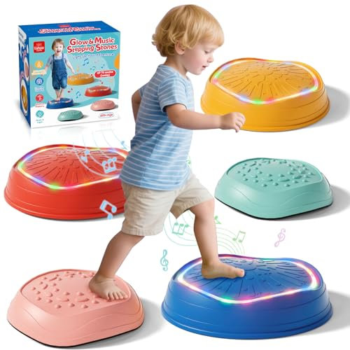 Lehoo Castle Light up & Music Balance Stepping Stones Kids,Toddler Sensory Toys for Autism, Outdoor Fidget Equipment for Kids Obstacle Course