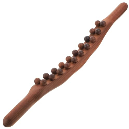 SEWOART Holz Massage Stick Mit Runden Perlen Tragbares Meridian Massagegerät Für Schulter Rücken Nacken Und Beine Rutschfester Griff Zur Muskelentspannung Und Durchblutungsförderung
