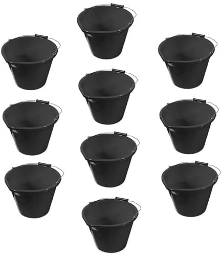 ORGANIZED® Set Of 10-14 Litre Plastic Builders Bucket - Black | 3 Gallon | Water | Mixing | Storage | Strong and Durable with Handle - U.K. Made