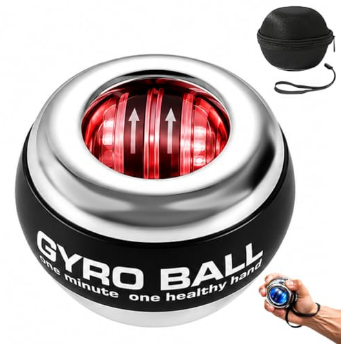 BeSokar Gyroball, Pallina Giroscopica per Allenamento Polso, 5 Livelli di Resistenza, LED, con Borsa e Braccialetto (Guscio metallico)