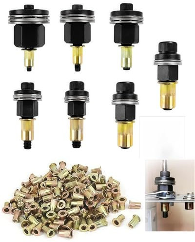 217 Pezzi Inserto Filettato Rivettatrice Manuale di Teste Set, M3, M4, M5, M6, M8, M10, M12 Rivettatrice per Inserti Filettati Accessori, Rivetti Filettati Nero, Set di Testine per Rivetti Manuali
