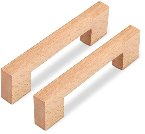 SYZOW 6 Stück Schubladengriff aus Holz, Möbelgriffe Holz 128mm Lochabstand (Buche)