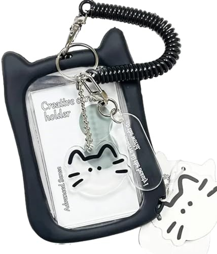 divuukyi Lovely Card Covers Credit Card Case Protective Sleeve Photocard Holders Cats Ear Bus Card Protector Keychain Pendant, Schwarz
