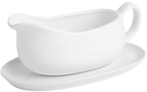 KITCHENLESTAR Ceramic Gravy Boat with Saucer Tray - 17 oz Sauce Boat Server for Gravy,Broth,Black Pepper,Salad Dressing,Creamer - Spill-Resistant Design, Lead-Free &Oven/Microwave/Dishwasher Safe
