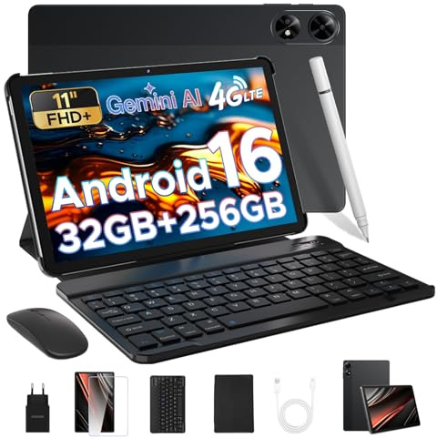 DOOGEE Tab G6+ Tablet con Tastiera Android 16,Tablet 11 Pollici,32GB RAM+256GB/2TB TF,4G LTE+5G WiFi,1920 * 1200 FHD+IPS,8000mAh /18W,13MP+5MP,Unisoc T7280 Octa Core/Widevine L1/OTG/Face ID/GPS,Nero