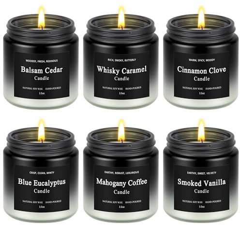 6 Pack Men Candles for Home Scented, Soy Wax 200 Hour Long Lasting Candle, Soy Candle Gifts Set for Birthday, Valentine, Christmas, Anniversary Present
