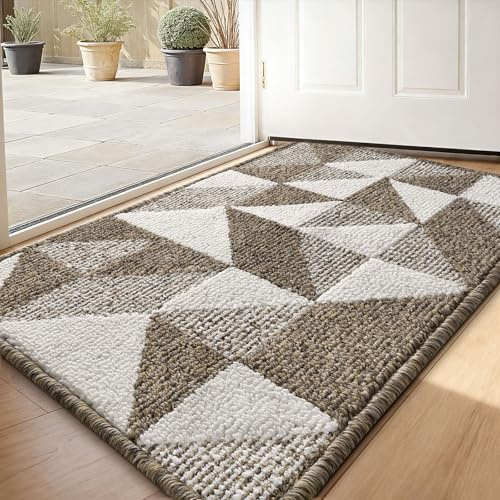 Sour Lemon Door Mat 50x80cm – Washable Non Slip Doormat Indoor, Super Absorbent Dirt Trapper Rug Door Mats for Entrance, Triangle pattern Floor Mat For Front Back Door, Kitchen, Pets