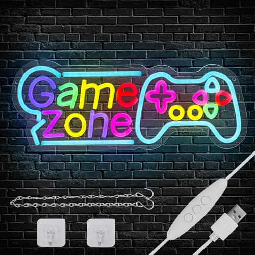 GAME ZONE Neon Schild Wand Gamer LED Schild Gaming Zimmer Deko LED Licht USB Gamer Neon Licht für Spielzimmer Teenager Geschenk, B