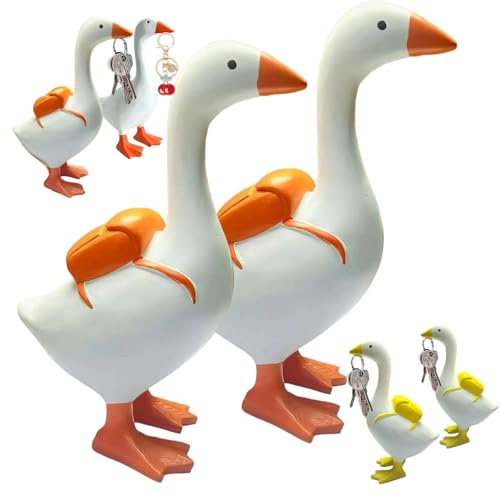 Magnetic Goose Key Holder,Resin Goose Statue for Key Hanger, Kawaii Duck Magnetic Tool Figurines,Funny Keychain Hanging Rack for Home Office Table Decor, Toy Gifts for Children (Orange 2pcs)