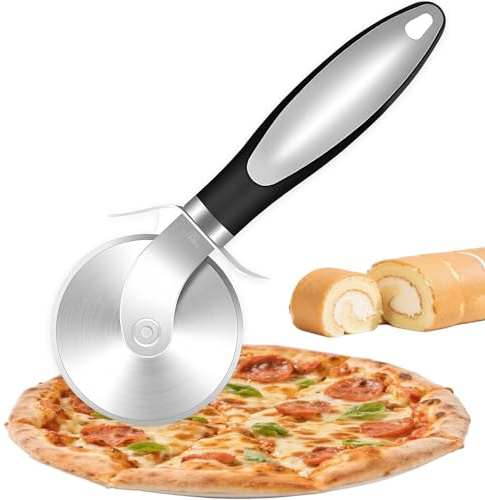 Pizzaschneider Edelstahl 21 Cm,Pizzaroller Mit Rutschfestem Griff,Pizzaschere Ultrascharfe Abnehmbare Klinge Mit Klingenschutz,Pizza Schneider Ideal FüR Pizza,Kuchen Und Teig,Pizza Cutter