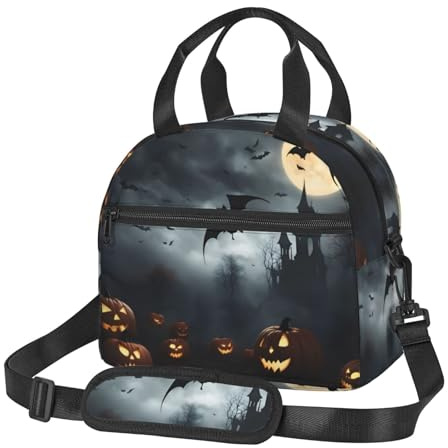 XTYGETY Lonchera reutilizable con estampado de murciélagos voladores de Halloween con 4 estampados para mujeres, hombres, pícnics y trabajo, lonchera de gran capacidad