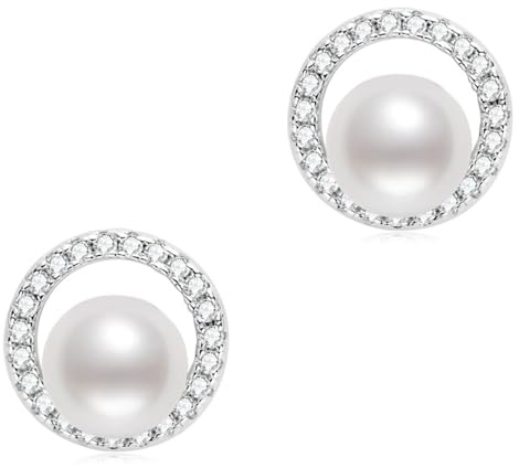ISCBAFYX Sterling silver läckra pärlörhängen med zirkon för kvinnor fyra blad naturligt sötvatten