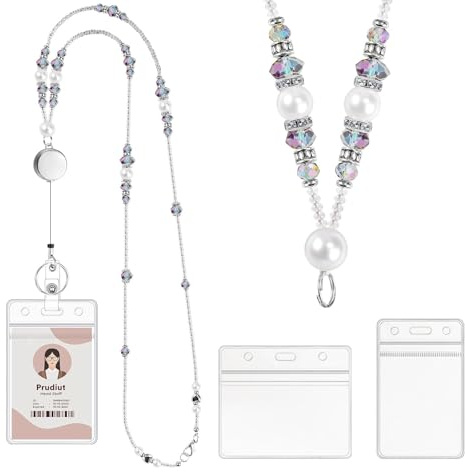 Floruvia Porte-clés Lanières pour Cartes d'Identité et Clés, Collier de Perles à Enrouleur, Jolies Lanières pour Femmes